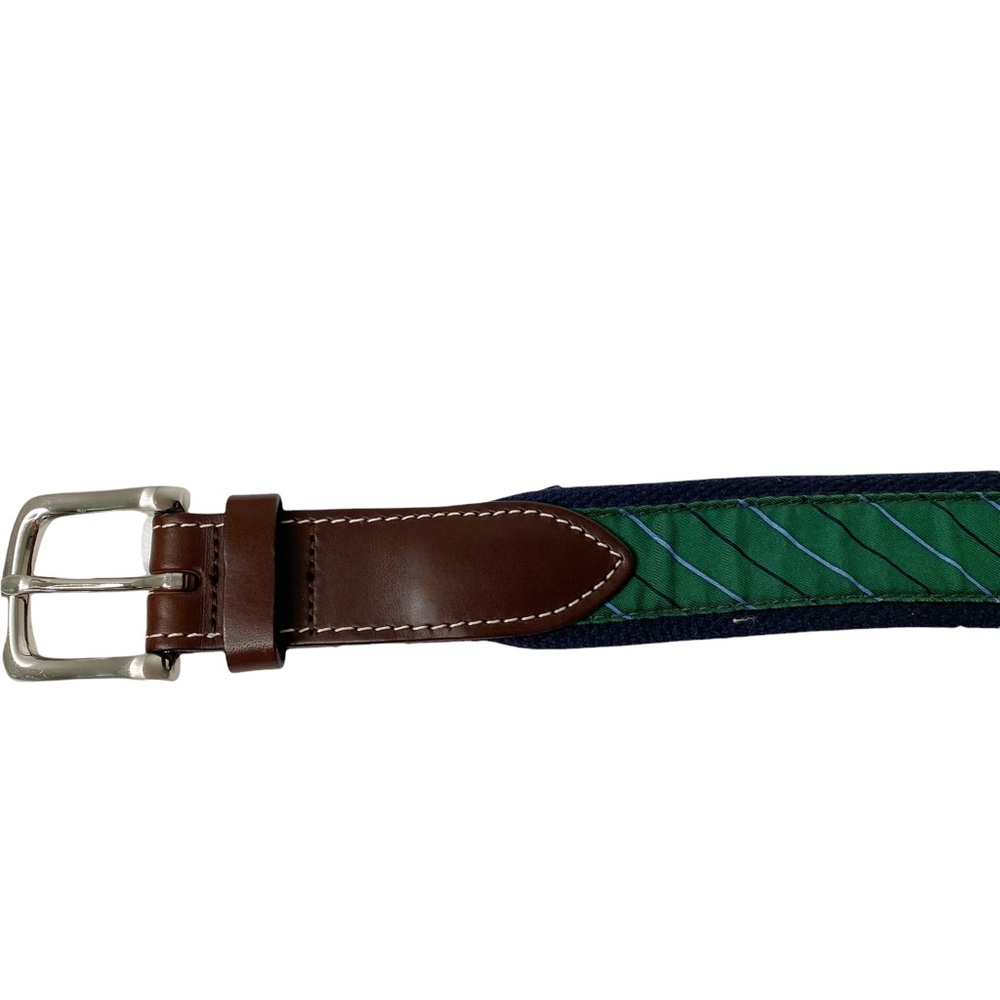 Vineyard Vines Belt Green Navy Blue Stripe Whale Emblem Preppy Academia Size 32